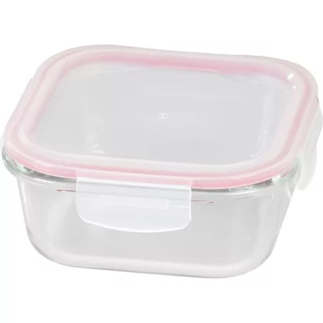 MagicHome üveg tárolóedény, négyzet alakú 800 ml, fedővel, Clip