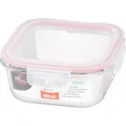 MagicHome üveg tárolóedény, négyzet alakú 800 ml, fedővel, Clip