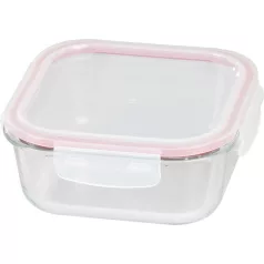   MagicHome üveg tárolóedény, négyzet alakú, 1200 ml, fedővel, Clip