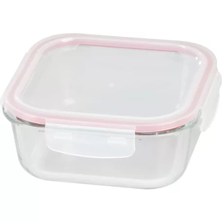 MagicHome üveg tárolóedény, négyzet alakú, 1200 ml, fedővel, Clip