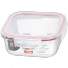 MagicHome üveg tárolóedény, négyzet alakú, 1200 ml, fedővel, Clip