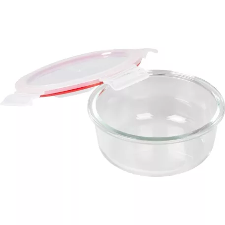 MagicHome üveg tárolóedény, kerek, 650 ml, fedővel, Clip