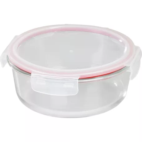 MagicHome üveg tárolóedény, kerek, 1300 ml, fedővel, Clip