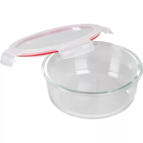 MagicHome üveg tárolóedény, kerek, 1300 ml, fedővel, Clip