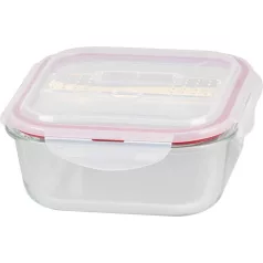   MagicHome üveg tárolóedény, négyzet alakú 1200 ml, evőeszközzel, Clip