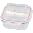 MagicHome üveg tárolóedény, négyzet alakú 1200 ml, evőeszközzel, Clip