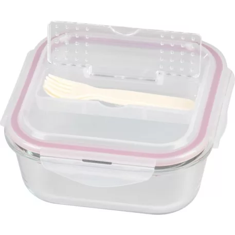 MagicHome üveg tárolóedény, négyzet alakú 1200 ml, evőeszközzel, Clip