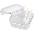 MagicHome üveg tárolóedény, négyzet alakú 1200 ml, evőeszközzel, Clip