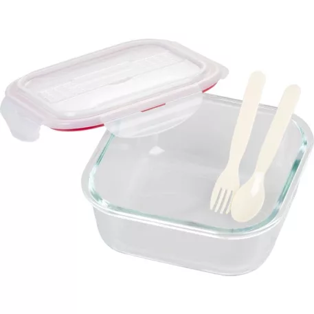 MagicHome üveg tárolóedény, négyzet alakú 1200 ml, evőeszközzel, Clip