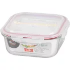 MagicHome üveg tárolóedény, négyzet alakú 1200 ml, evőeszközzel, Clip