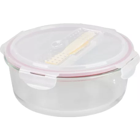 MagicHome üveg tárolóedény, kerek, 1200 ml, fedővel, evőeszközzel