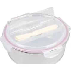   MagicHome üveg tárolóedény, kerek, 1200 ml, fedővel, evőeszközzel