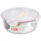 MagicHome üveg tárolóedény, kerek, 1200 ml, fedővel, evőeszközzel