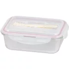 MagicHome üveg tárolóedény, téglalap alakú, 1000 ml, fedővel, evőeszközzel, Clip