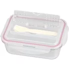 MagicHome üveg tárolóedény, téglalap alakú, 1000 ml, fedővel, evőeszközzel, Clip