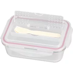   MagicHome üveg tárolóedény, téglalap alakú, 1000 ml, fedővel, evőeszközzel, Clip