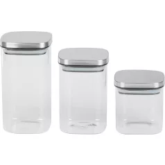   MagicHome 3 db-os üveg tárolóedény készlet, 800/1100/1500 ml, rozsdamentes acél fedéllel