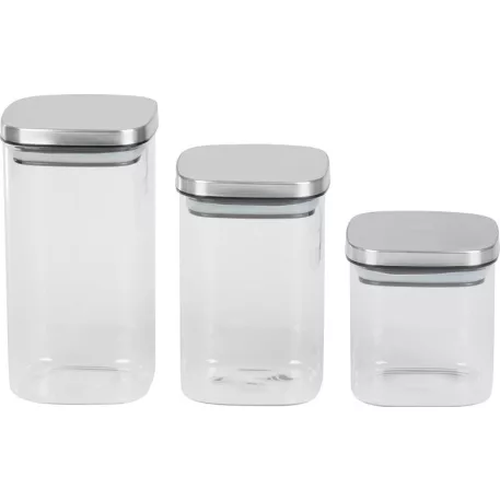 MagicHome 3 db-os üveg tárolóedény készlet, 800/1100/1500 ml, rozsdamentes acél fedéllel