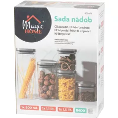   MagicHome 3 db-os üveg tárolóedény készlet, 800/1100/1500 ml, rozsdamentes acél fedéllel