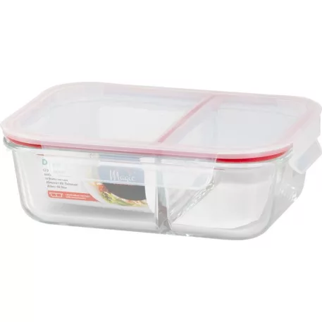 Tárolódoboz MagicHome, üveg, téglalap alakú, 1500 ml, fedővel, elválasztóval