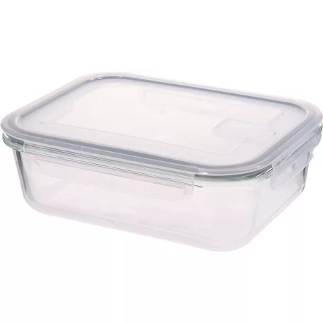 MagicHome üveg tárolódoboz, téglalap alakú, 1500 ml, fedővel, szellőző szeleppel