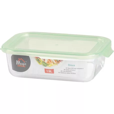 Tároló MagicHome, üveg, téglalap alakú, 1000 ml, fedővel, non-snap