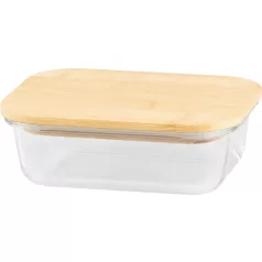   Tároló MagicHome, üveg, téglalap alakú, 650 ml, bambusz fedéllel
