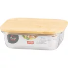 Tároló MagicHome, üveg, téglalap alakú, 650 ml, bambusz fedéllel