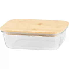   Tároló MagicHome, üveg, téglalap alakú, 1000 ml, bambusz fedéllel