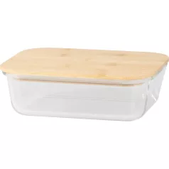   Tároló MagicHome, üveg, téglalap alakú, 1500 ml, bambusz fedéllel
