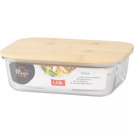 Tároló MagicHome, üveg, téglalap alakú, 1500 ml, bambusz fedéllel