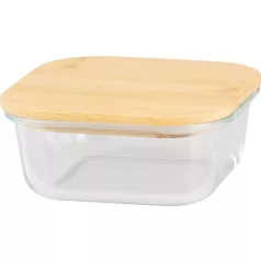   Tárolódoboz MagicHome, üveg, négyzetes, 800 ml, bambusz fedéllel