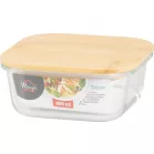 Tárolódoboz MagicHome, üveg, négyzetes, 800 ml, bambusz fedéllel