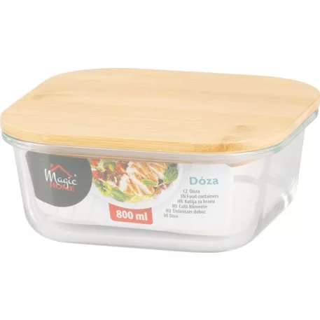 Tárolódoboz MagicHome, üveg, négyzetes, 800 ml, bambusz fedéllel