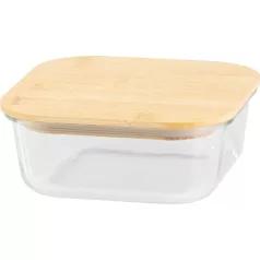   Tároló MagicHome, üveg, négyzetes, 1200 ml, bambusz fedéllel
