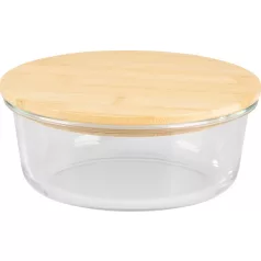 Tároló MagicHome, üveg, kerek, 950 ml, bambusz fedéllel