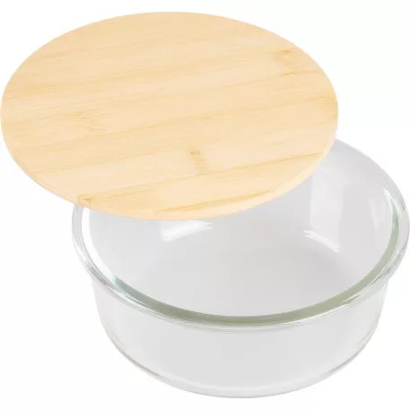 Tároló MagicHome, üveg, kerek, 950 ml, bambusz fedéllel