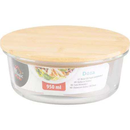 Tároló MagicHome, üveg, kerek, 950 ml, bambusz fedéllel