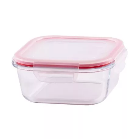 Étel Tároló Magichome Bsg1, 750 ml, 15x15x6 cm, Kocka Alakú, Jénai Üveg/Pp, Clip