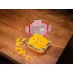   Étel Tároló Magichome Bsg1, 750 ml, 15x15x6 cm, Kocka Alakú, Jénai Üveg/Pp, Clip