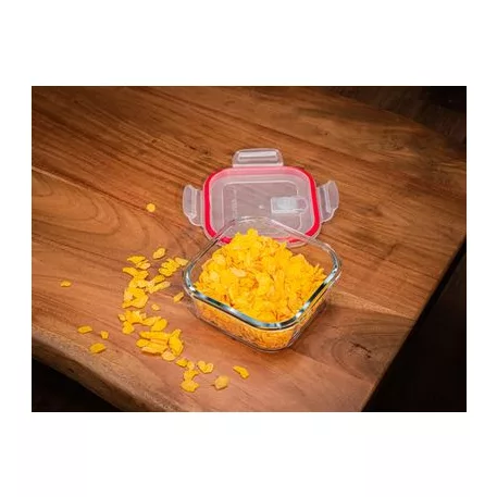 Étel Tároló Magichome Bsg1, 750 ml, 15x15x6 cm, Kocka Alakú, Jénai Üveg/Pp, Clip