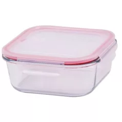  Étel Tároló Magichome Bsg1, 1100 ml, 18x18x7 cm, Kocka Alakú, Boroszilikát Üveg/Pp, Clip