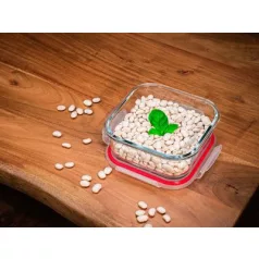   Étel Tároló Magichome Bsg1, 1100 ml, 18x18x7 cm, Kocka Alakú, Boroszilikát Üveg/Pp, Clip