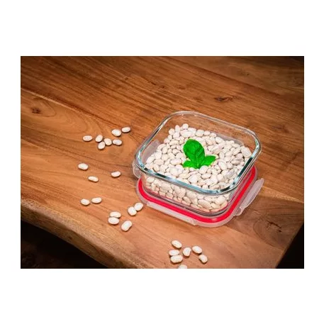 Étel Tároló Magichome Bsg1, 1100 ml, 18x18x7 cm, Kocka Alakú, Boroszilikát Üveg/Pp, Clip