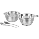 MagicHome salátakészlet, 24 cm, 4 darabos - Szűrő edény, Csöpögtető edény, 2db salátás kanál rozsdamentes