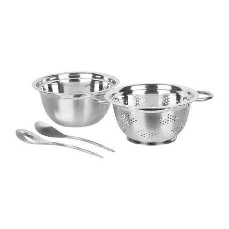 MagicHome salátakészlet, 24 cm, 4 darabos - Szűrő edény, Csöpögtető edény, 2db salátás kanál rozsdamentes