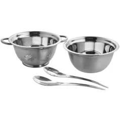   MagicHome salátakészlet, 24 cm, 4 darabos - Szűrő edény, Csöpögtető edény, 2db salátás kanál rozsdamentes