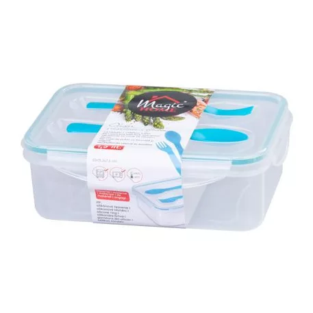 Ételhordó MagicHome, szögletes, 1,5 l, villaval és csatornával, 22 x 15,2 x 7,6 cm