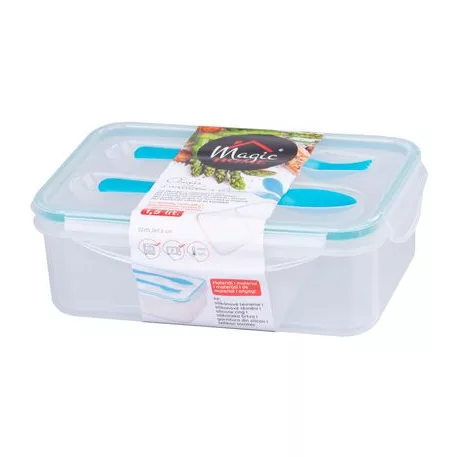 Ételhordó MagicHome, szögletes, 1,5 l, villaval és csatornával, 2 rekesszel, 22 x 15,2 x 7,6 cm