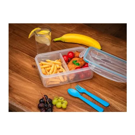 Ételhordó MagicHome, szögletes, 1,5 l, villaval és csatornával, 2 rekesszel, 22 x 15,2 x 7,6 cm